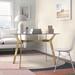 Wade Logan® Fleischmanns Glass Oval Desk Glass/Metal in Gray/Yellow | 30 H x 48 W x 34 D in | Wayfair 71013