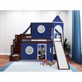 Zoomie Kids Johannes Solid Wood Twin Low Loft Bed w/ 3 Drawer Stairway Slide Tent & Tower in White/Blue | 87.5 H x 84.75 W x 98 D in | Wayfair