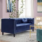 House of Hampton® Gympie 75.98" Velvet Rolled Arm Chesterfield Sofa Velvet in Blue | 31.89 H x 75.98 W x 31.5 D in | Wayfair