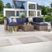 Sol 72 Outdoor™ Worksop 8 Piece Rattan Sectional Seating Group w/ Cushions Synthetic Wicker/All - Weather Wicker/Wicker/Rattan in Blue | Wayfair