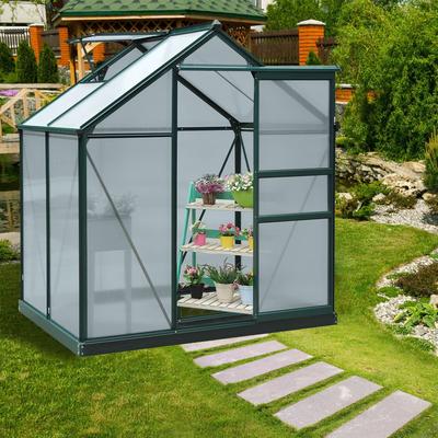 Outsunny 6' x 4' x 7' Twin Wall Polycarbonate Walk-In Greenhouse for Outdoors - 6' x 4' x 6.5'