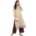 Janasya Indian Tunic Tops Cotton Kurti Set for Women - white - XXXL