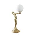 MiniSun Matt Gold Art Deco Female Holding Light Table Lamp with a White Opal Glass Globe Shade - Complete with a 4w LED Golfball Bulb [3000K Warm White]