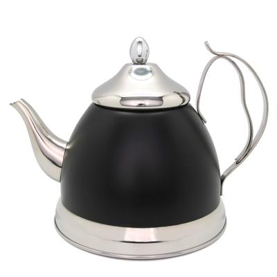 Creative Home Nobili-Tea 2.0 Quart Stainless Steel Tea Kettle Tea Pot with Removable Infuser Basket, Opaque Black Color