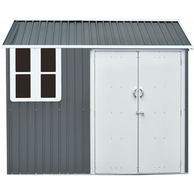 Hanover 6-Ft. x 8-Ft. x 7-Ft. Galvanized Steel Nordic Storage Shed with Window and Sliding Bolt Lock, Dark Gray/White