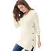 Plus Size Women's Side Button V-Neck Waffle Knit Sweater by Woman Within in Ivory (Size 26/28) Pullover