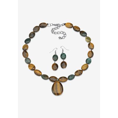 Women's Strand Necklace and Drop Earring Set, Genuine Tiger's Eye and Jasper by PalmBeach Jewelry in Brown