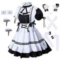 Wannsee Anime French Maid Apron Lolita Fancy Dress Cosplay Costume Furry Cat Ear Gloves Socks Set(L) Black-White