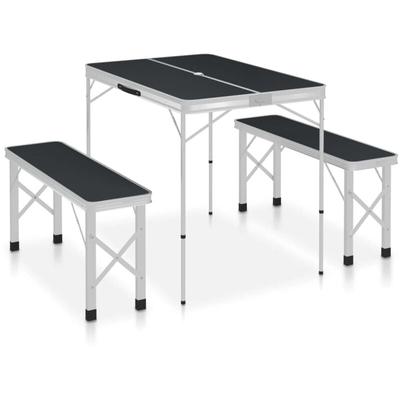 Klappbarer Campingtisch mit 2 Sitzbänken Aluminium Grau Vidaxl Image