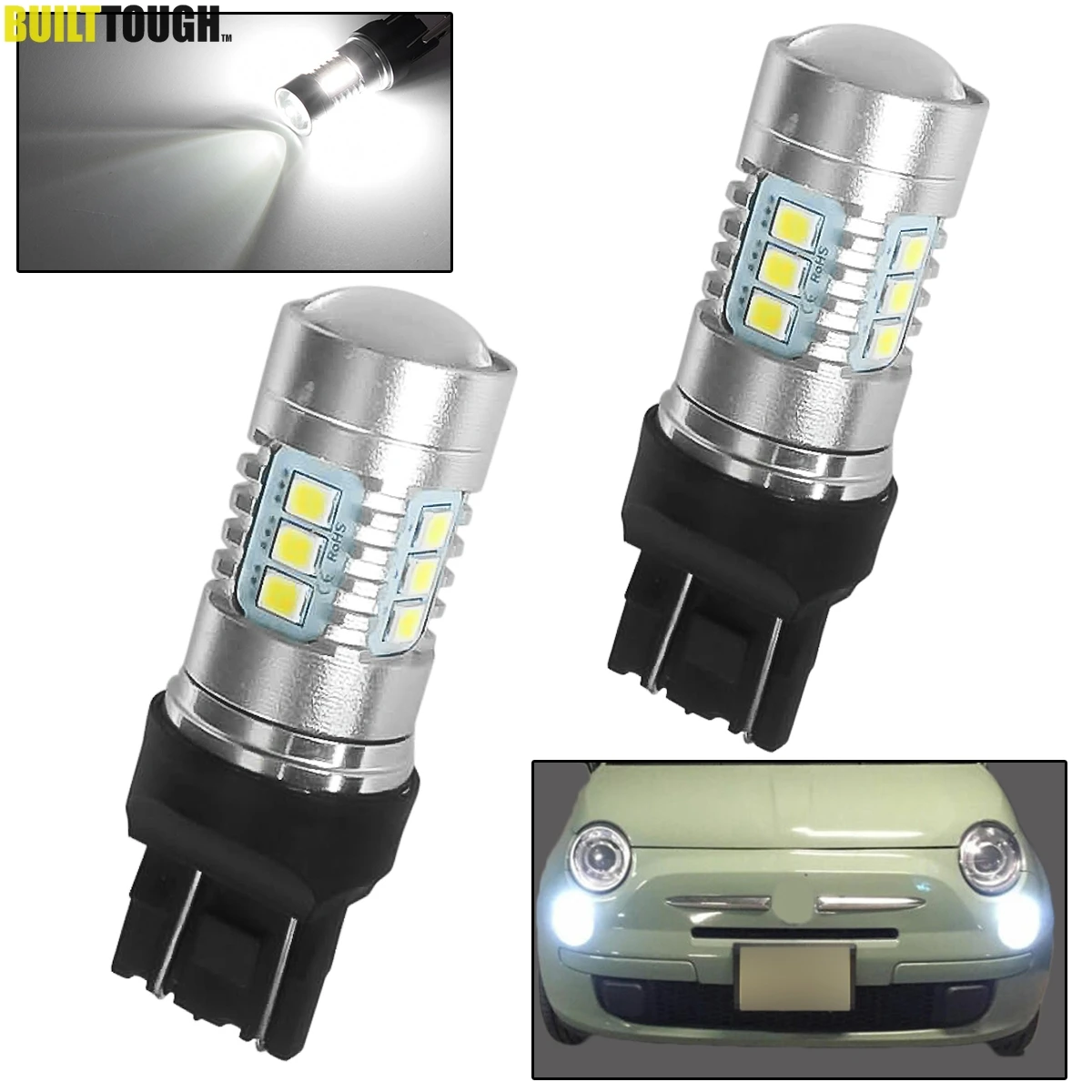 Enquêter diurne super lumineux pour Fiat, ampoules LED DRL blanches, lumière de sauna, Fiat 500, T20, 7443, 580, 582, W21, 5W, 6000K, 12V