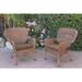 Jeco Windsor Honey Resin Wicker Chairs with Cushions (Set of 2)