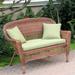 Honey Wicker Patio Loveseat with Cushion and Pillows