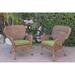 Jeco Windsor Honey Resin Wicker Chairs with Cushions (Set of 2)