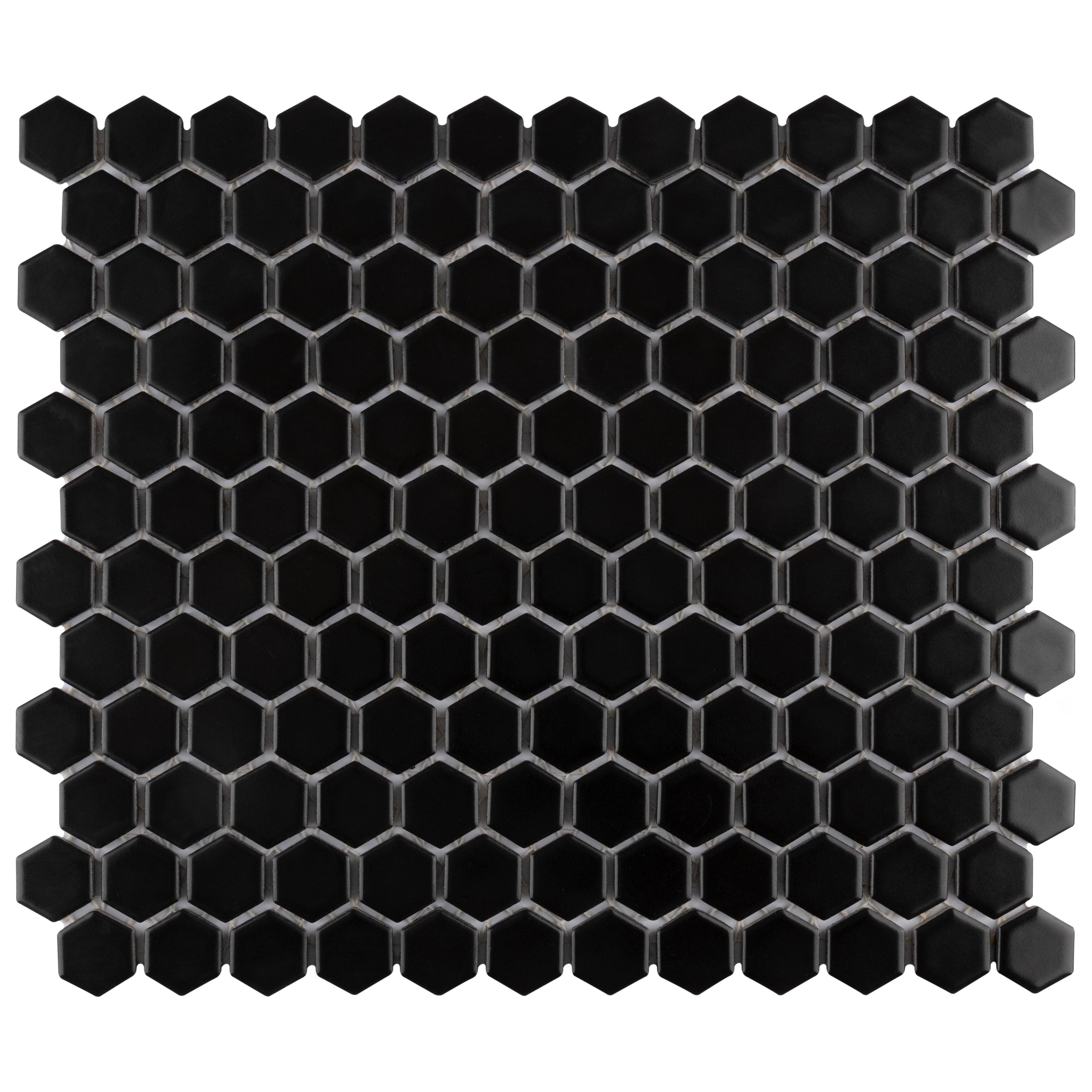 Merola Tile Metro 1" Hex Matte Black 10-1/4" x 11-7/8" Porcelain Floor and Wall Tile