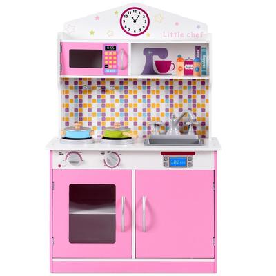 Pretend Cooking Playset for Kids - Toddler Kitchen Toys in Pink - 23.6" x 12" x 37.5"