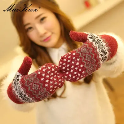 Maikun – gants pour femmes Double couche Plus velours épais et chaud sac tricoté pour les