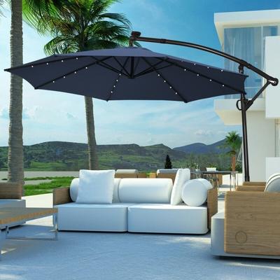 10FT 360° Rotation Solar Powered LED Patio Offset Umbrella