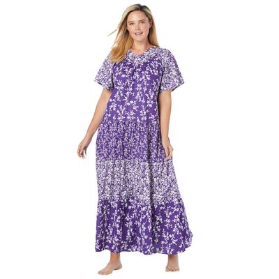 Plus Size Women's Long Tiered Print Lounger by Only Necessities in Plum Burst Floral (Size 1X)
