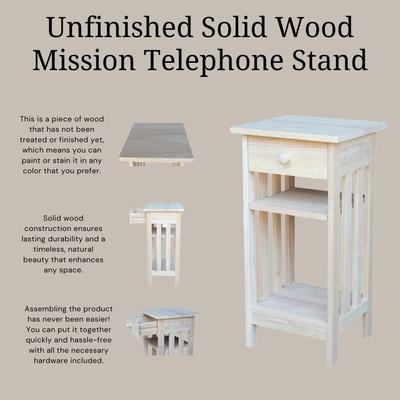 Unfinished Solid Parawood Mission Telephone Stand