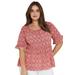 Plus Size Women's Ruffle Sleeve Babydoll Blouse by ellos in Apple Red Medallion (Size 30)