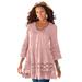 Plus Size Women's Illusion Lace Big Shirt by Roaman's in Soft Blush (Size 24 W) Long Shirt Blouse