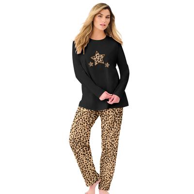 Plus Size Women's Long Sleeve Knit PJ Set by Dreams & Co. in Classic Leopard (Size 26/28) Pajamas