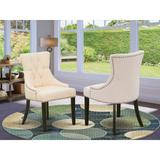 East West Furniture Parson Dining Room Chairs - Button Tufted Light Beige Linen Fabric Padded Chairs, Set of 2, Black - FRP1T02