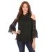 Plus Size Women's Lace Cold-Shoulder Top by Roaman's in Black (Size 32 W) Mock Neck 3/4 Sleeve Blouse