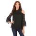 Plus Size Women's Lace Cold-Shoulder Top by Roaman's in Black (Size 30 W) Mock Neck 3/4 Sleeve Blouse