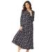 Plus Size Women's Long sleeve gown by Dreams & Co. in Black Bouquet (Size L) Nightgown