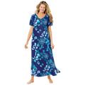 Plus Size Women's Long T-Shirt Lounger by Dreams & Co. in Evening Blue Peony (Size L)