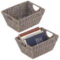 mDesign Set of 2 Wicker Storage Baskets with Handles – Storage Baskets for the Bedroom, Living Room, Bathroom or Hallway – Seagrass Wicker Baskets for Household Items – Grey