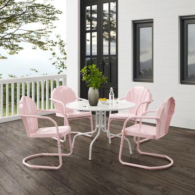 Tulip 5Pc Outdoor Metal Dining Set Pastel Pink Gloss/White Satin - Dining Table & 4 Chairs - Crosley KO10014PI