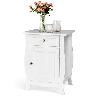 Costway Wooden Accent End Table with Drawer Storage Cabinet Nightstand-White