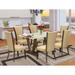 East West Furniture Dining Table Set- a Dining Table with V-Legs and Brown Linen Fabric Parson Chairs(Finish & Pieces Options)