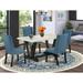 East West Furniture Dinette Set- a Dining Table and Blue Linen Fabric Upholstered Parson Chairs, Black(Pieces Options)