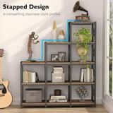 12 Shelves Ladder Bookshelf, Industrial Corner Bookshelf