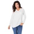 Plus Size Women's Long-Sleeve Henley Ultimate Tee with Sweetheart Neck by Roaman's in White (Size 4X) 100% Cotton Shirt