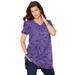 Plus Size Women's Short-Sleeve V-Neck Ultimate Tunic by Roaman's in Violet Lavender Paisley (Size L) Long T-Shirt Tee