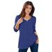 Plus Size Women's Long-Sleeve Henley Ultimate Tee with Sweetheart Neck by Roaman's in Ultra Blue (Size 2X) 100% Cotton Shirt