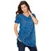 Plus Size Women's Short-Sleeve V-Neck Ultimate Tunic by Roaman's in Navy Fancy Paisley (Size 3X) Long T-Shirt Tee