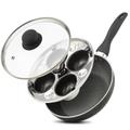 Eggssentials 2 IN 1 Egg Pan & Egg Poacher Pan, Granite Nonstick Fry Pan Poached Egg Maker and Frying Skillet with Lid, Poached Eggs Cooker Food Grade Safe PFOA Free with Spatula, Egg Cookware - 4 Cups