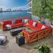 Comores Outdoor Acacia Wood 10 Seater U-Shaped Sectional Sofa Set with Fire Pit by Christopher Knight Home