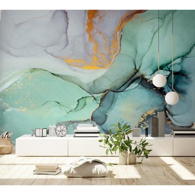 GK Wall Design Abstract Green and Gold Marble Look Removable Wallpaper
