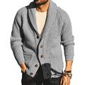 FUERI Mens Cardigan Knitted Jacket Shawl Collar Loose Chunky Cable Knit V Neck Knitwear Outerwear, Grey, L