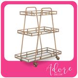 Adore Decor Addison Bar Cart, 3-Tier Vintage Deco Brass Metal Rolling Kitchen Trolley