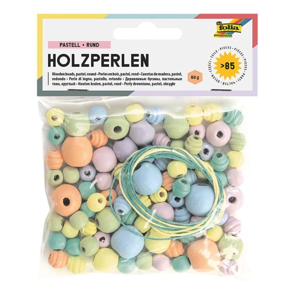 folia 85er-Pack Holzperlen »Pastell« rund Image
