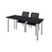 Kee Chrome 60-inch x 24-inch Training Table with 2 Black Mario Stack Chairs