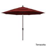 California Umbrella 11' Round Aluminum Crank Open Auto Tlit Patio Umbrella, Bronze Finish, Double Wind Vent, Sunbrella Fabric