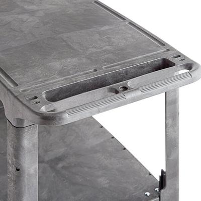 Lavex Large Gray 2-Shelf Utility Cart with Flat Top, Built-In Tool Compartment, and Oversized Wheels